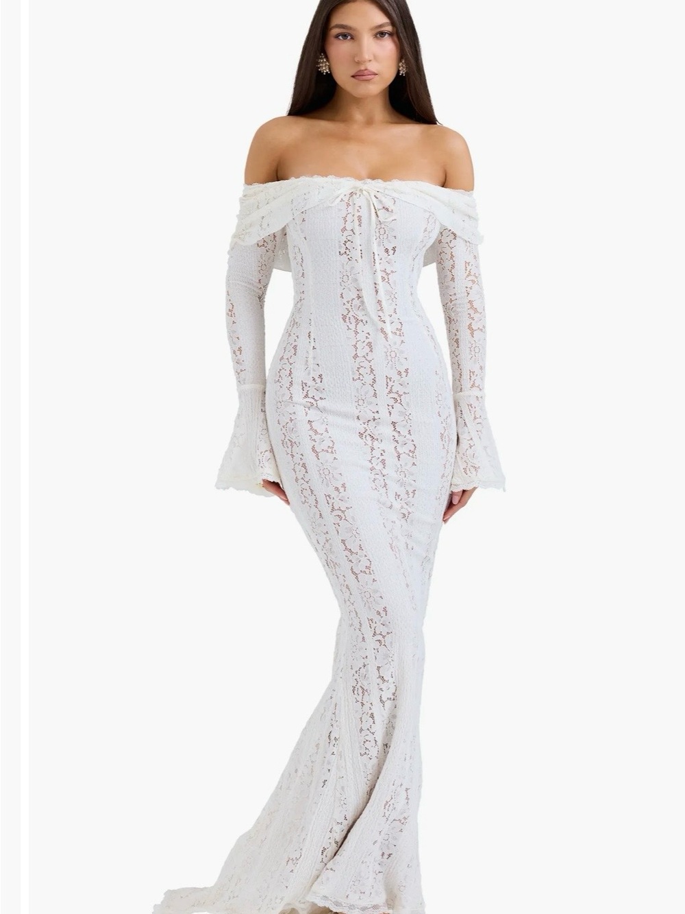 House of CB Off-Shoulder Ivory Lace Mermaid Gown